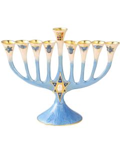 Hand Painted Enamel Menorah with a Star of David & Jewish Symbols Design
