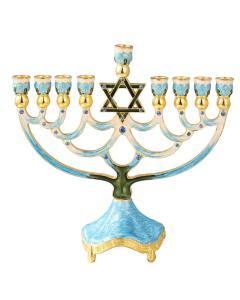 Hand Painted Enamel Menorah with a Star of David Design