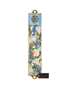 Hand Painted Blue and Ivory Enamel Grape Mezuzah