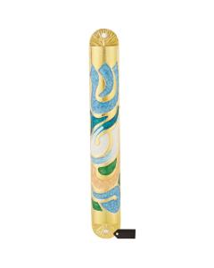 Gold Hand Painted Mezuzah with Hebrew Shin