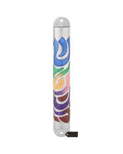 Hand Painted Multi Color Mezuzah with Hebrew Shin