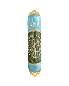 Enamel Mezuzah with a Tree of Life Design