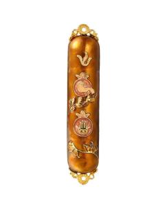 Enamel Mezuzah with a Dove and Hamsa Design