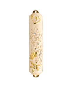 White Enamel Mezuzah with a Floral Design