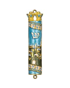 Blue & Green Enamel Jerusalem City Design Mezuzah