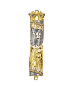 Grey Enamel Jerusalem City Design Mezuzah