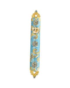 Mezuzah with a Rich Blue Judaica Design