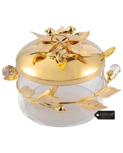 24K Gold Plated Honey Dish w/ Flower and Vine Design