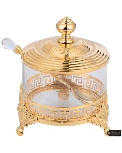 24K Gold Plated Honey Dish with Crystal Studded Spoon