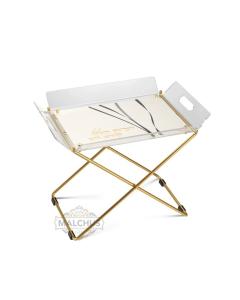 Lucite Chanukah Menorah Table w/ Gold & Gray Embroidery