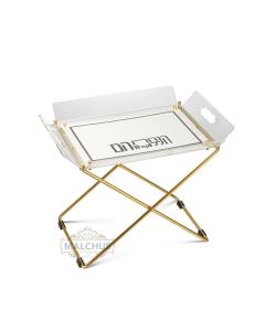 Lucite Chanukah Menorah Table w/ Gray Embroidery