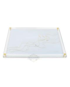 Linen-look Glass Challah Board with Embroidery -  Wavy Lines Design