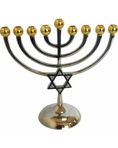 Classic Star Nickel & Gold Chanukah Menorah