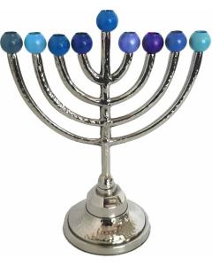 Classic Hammered & Anodized Chanukah Menorah - Blue