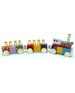 Hadarya Hand Painted Train Candle Menorah - Colorful