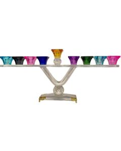 Crystal Menorah w/ Clear Glass Gold Feet