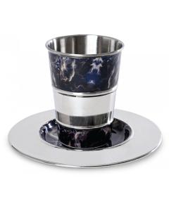 Black Marble & Nickel Finish Kiddush Cup and Tray