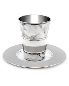 White Marble & Stainless Steel Kiddush Cup and Tray