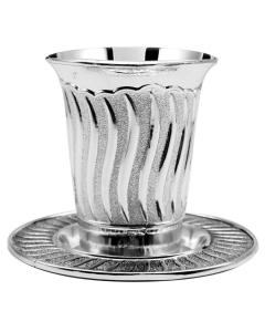 Silver Plated Kiddush Cup & Tray - Wave Design No Tevilah Required