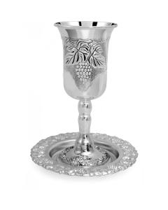 Silver Plated Eliyahu Cup and Tray - 9" Tall