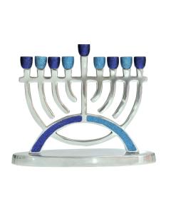 Aluminum Blue and Silver Glitter Menorah 9"