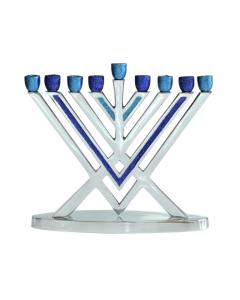 Blue and Silver Aluminum Glitter Menorah 9" - Rambam
