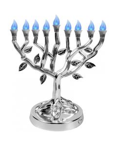 Silver LED Tree of Life Menorah 8" Tall (Battery Operated)