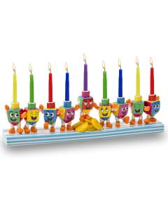 Hand Painted Resin Menorah - Dancing Dreidels