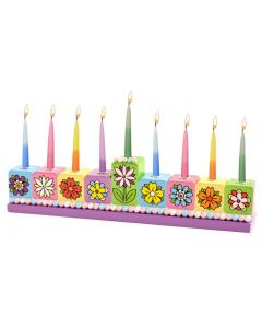 Hand Painted Resin Menorah - Floral