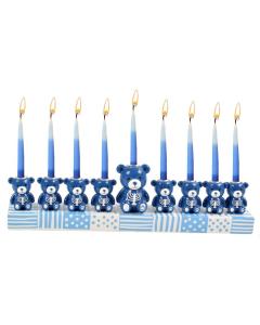 Hand Painted Resin Menorah - Teddy Bears