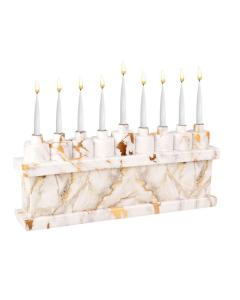 Hand Painted Resin Menorah - White Marbleized
