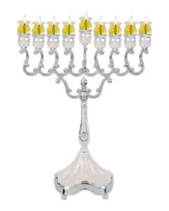 Oil Menorah - White Marbleized Silver Plated