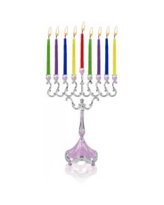 Marbleized Silver Plated Candle Menorah - Purple