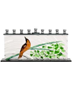 Hand Crafted Glass Menorah - Tree of Life - Singing Bird