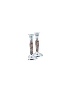 7" Marbleized Candle Stick - Brown