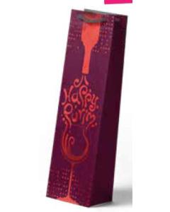 Purim Wine Bag - Wine Bottle Pouring "Happy Purim" into  Glass 12/pk