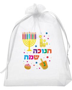 6pk Chanukah Mesh Bag With Colored Print - 5" x 7"