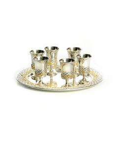 Set of 6 Silver Plated Liquor Cups With Tray