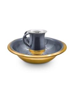 Golden Stainless Steel & Dark Gray Enamel Netilat Yadayim Bowl & Cup
