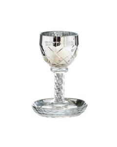 Crystal Sparks "Borei Pri" Kiddush Cup w/ Stem & Saucer
