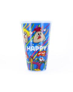 Purim Plastic Cup with Clowns and Hamentashen