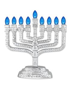 Silver Electroplated LED Electric Menorah - Knesset-Style