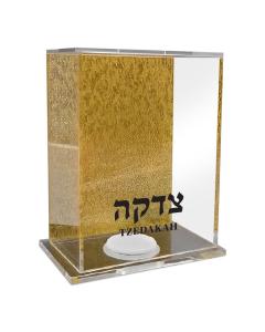 Lucite Wall-Hanging or Free Standing Gold Acrylic Tzedakah Box
