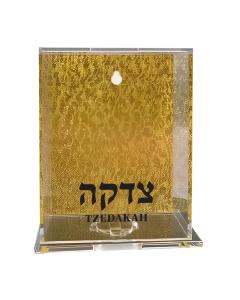 Lucite Wall-Hanging or Free Standing Larger Gold Acrylic  Tzedakah Box