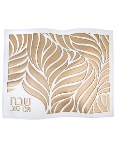PU Leather Challah Cover - Double Laser Cut Leaf - Gold & White