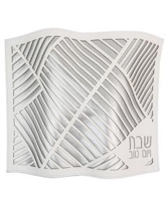 PU Leather Challah Cover - Double Laser Cut - Silver & White