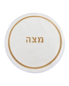 PU Leather Matzah Cover - Hotel Style White & Gold