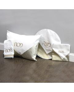 PU Leather Pesach Set - Diagonal White, Dark Gold & Gold