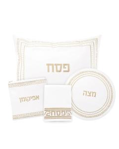 Embroidered Crystal Stone Pesach Set - Gold