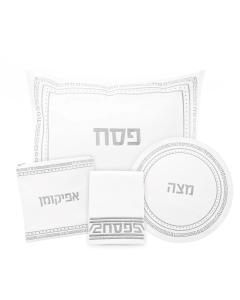 Embroidered Crystal Stone Pesach Set - Silver